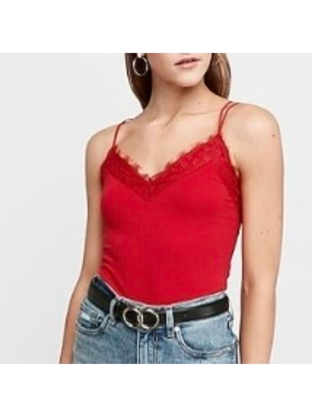 Express Red Lace Trim Strappy Back Tank Top NEW WITH TAGS XS